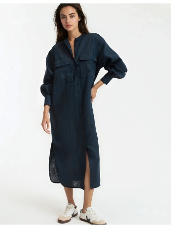 μακρύ ίσιο φόρεμα από λινό με μακριά μανίκια