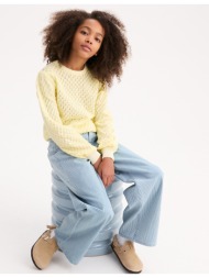 πλεκτή μπλούζα με διακοσμητικά ανοίγματα και ριγέ στρογγυλή λαιμόκοψη