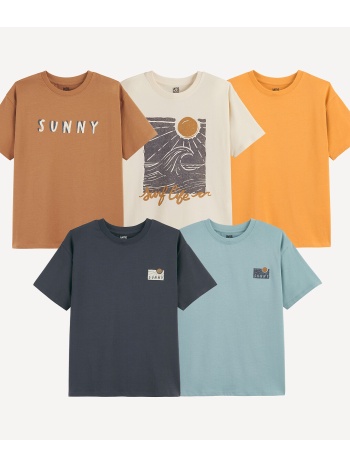 σετ 5 εμπριμέ t-shirts με στρογγυλή λαιμόκοψη και κοντά