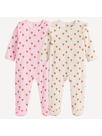 σετ 2 ολόσωμες βρεφικές πιτζάμες από βελούδο με σχέδιο