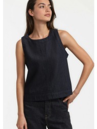 αμάνικο τζιν τοπ με στρογγυλή λαιμόκοψη