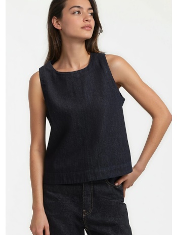 αμάνικο τζιν τοπ με στρογγυλή λαιμόκοψη
