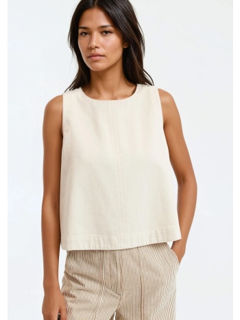 αμάνικο τζιν τοπ με στρογγυλή λαιμόκοψη