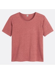 κοντομάνικη λινή μπλούζα με στρογγυλή λαιμόκοψη