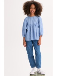 ριγέ μπλούζα με στρογγυλή λαιμόκοψη και μακριά φουσκωτά μανίκια