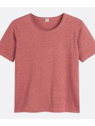 κοντομάνικη λινή μπλούζα με στρογγυλή λαιμόκοψη