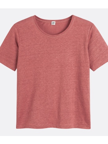 κοντομάνικη λινή μπλούζα με στρογγυλή λαιμόκοψη