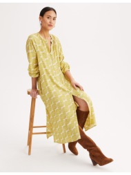 ίσιο μακρύ φόρεμα με γραφικό μοτίβο και μακριά μανίκια