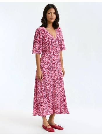 μακρύ φαρδύ φόρεμα με φλοράλ μοτίβο και κοντά μανίκια