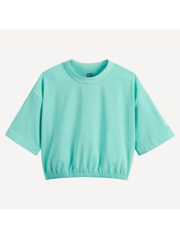 ελαστικό μπλουζάκι με στρογγυλή λαιμόκοψη και κοντά μανίκια