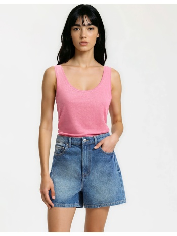 λινή αμάνικη μπλούζα με στρογγυλή λαιμόκοψη