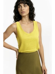 λινή αμάνικη μπλούζα με στρογγυλή λαιμόκοψη