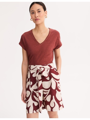 κοντομάνικη λινή μπλούζα με v