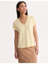 κοντομάνικη λινή μπλούζα με v