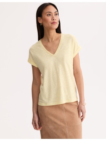 κοντομάνικη λινή μπλούζα με v