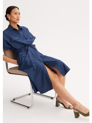 μακριά φαρδιά φόρεμα με κοντά μανίκια από ελαφρύ ντένιμ