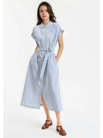 μακρύ ίσιο ριγέ φόρεμα με κοντά μανίκια