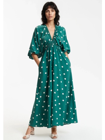 μακρύ πουά φόρεμα με v ντεκολτέ και μανίκια 3|4