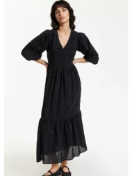 μακρύ φόρεμα με αγγλική δαντέλα και v λαιμόκοψη