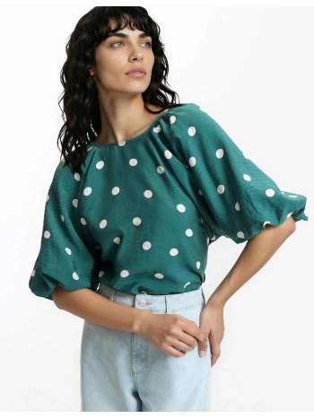 μπλούζα με στρογγυλή λαιμόκοψη και φουσκωτά μανίκια με πουά