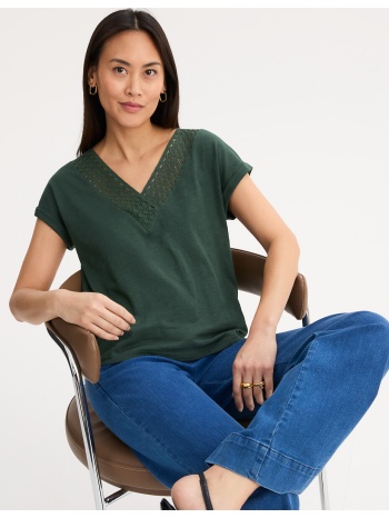κοντομάνικη μπλούζα με v και λεπτομέρεια από δαντέλα