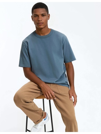 κοντομάνικο βαμβακερό t-shirt με στρογγυλή λαιμόκοψη