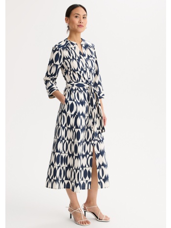 μίντι φόρεμα με 3|4 μανίκια και εμπριμέ σχέδιο