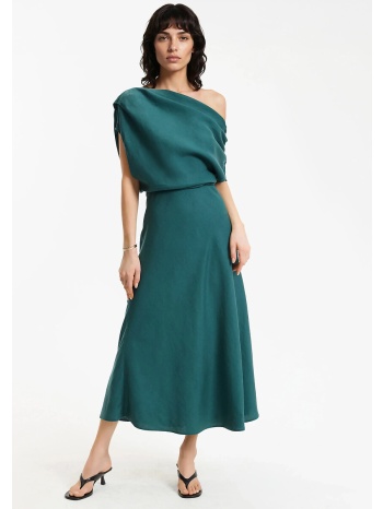 μίντι φόρεμα με ασύμμετρο ντραπέ γιακά