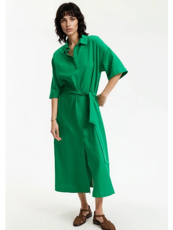 μακρύ σεμιζιέ φόρεμα με κοντά μανίκια και ζώνη