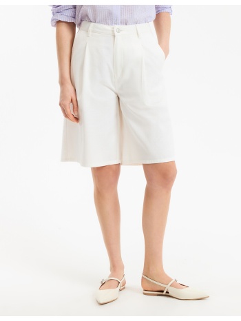βερμούδα με πιέτες από βαμβάκι και λινό