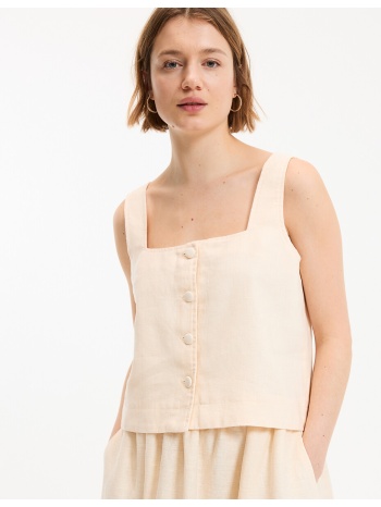 λινό τοπ με τιράντες και κουμπιά στην πλάτη