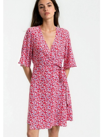 κρουαζέ κοντό φόρεμα με floral μοτίβο και κοντά μανίκια