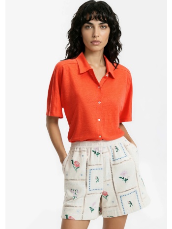 κοντομάνικη λινή μπλούζα με πόλο γιακά