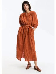 μακρύ φόρεμα με ζώνη και φουσκωτά μανίκια