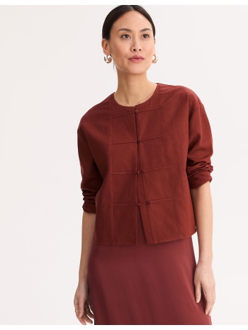 ίσιο σακάκι με στρογγυλή λαιμόκοψη από λινό και βισκόζη