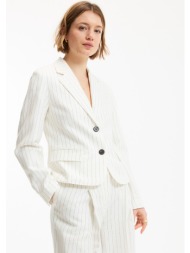 κοντό εφαρμοστό σακάκι με ρίγες από λινό και βαμβάκι