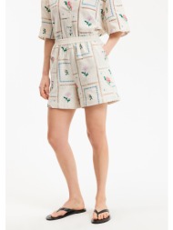 κοντό σορτς με κεντητά λουλούδια και ελαστική μέση