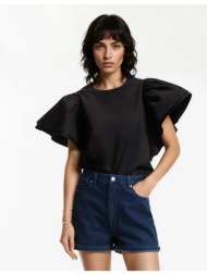 μπλούζα με στρογγυλή λαιμόκοψη και κοντά μανίκια με βολάν