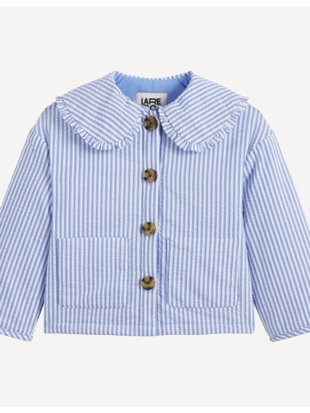 ριγέ σακάκι με βολάν γιακά τύπου claudine