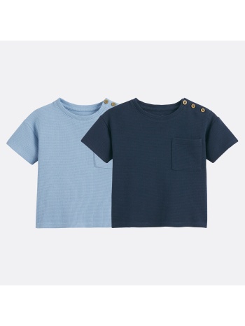 σετ 2 κοντομάνικες μπλούζες με κυψελωτή ύφανση