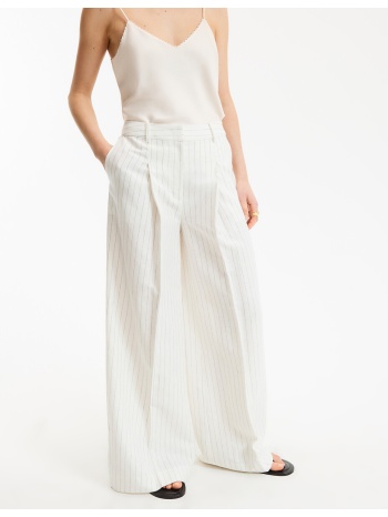 παντελόνι φαρδύ με πιέτες και ρίγες από λινό και βαμβάκι