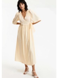 μακρύ φόρεμα κρουαζέ με κοντά μανίκια