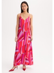 μακρύ φόρεμα με λεπτές τιράντες και στάμπα από βισκόζη