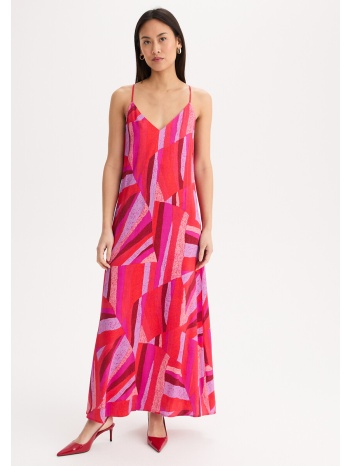 μακρύ φόρεμα με λεπτές τιράντες και στάμπα από βισκόζη