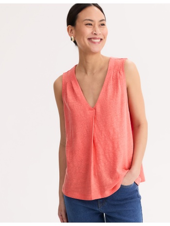 αμάνικο λινό μπλουζάκι με v λαιμόκοψη