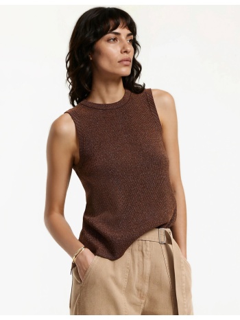 αμάνικο πλεκτό τοπ με γυαλιστερή υφή και ανοιχτή πλάτη
