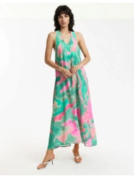 μακρύ αμάνικο φόρεμα με v λαιμόκοψη και γραφικό μοτίβο