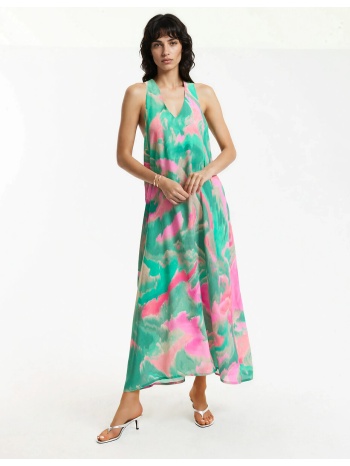 μακρύ αμάνικο φόρεμα με v λαιμόκοψη και γραφικό μοτίβο
