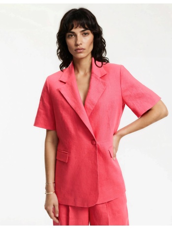 μακρύ ίσιο σακάκι από λινό με κοντά μανίκια