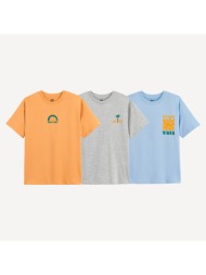 σετ 3 κοντομάνικα μπλουζάκια με στρογγυλή λαιμόκοψη και στάμπα στο στήθος